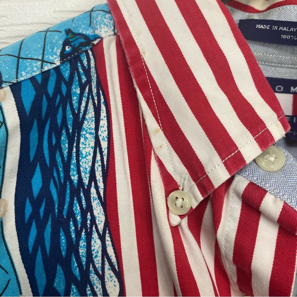 Vintage Tommy Hilfiger Red, White & Blue Fish Button Down - Picture 8 of 10